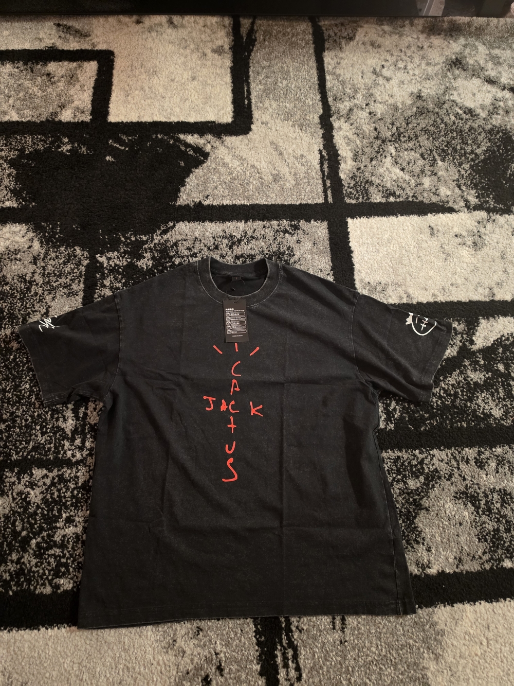 Travis Scott Black Tee with Red Vertical 'Cactus Jack' Logo